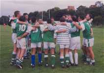 The London Hibs Team which beat Middlesborough 4-3 in the APFSCIL Cup on 10/10/99 celebrate with a huddle