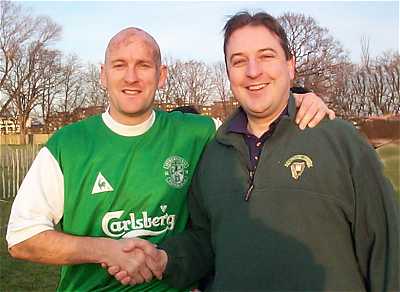 Team Manager Kevin Robertson congratulates London Hibs latest signing
