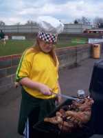 Michelle Garriock (Bill's daughter) keeps Mike McSherry off the barbecue