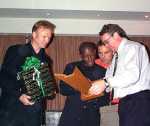Alex McLeish, Russel Latapy and Brian Rogan admire the award